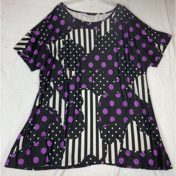 AZALEA by Firmiana Women’s Tunic Top Sz 3X Short‎ Sleeve Blk w/Purple White Dots - Picture 1 of 13